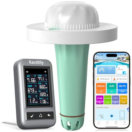 Intelligenter 7-in-1 Pooltester mit App-Steuerung, Digitaler Pool Messgerät für pH, Chlor, TDS, EC, ORP, Salz, Temperatur, IP68 wasserdichtes Wassertester für Pools, Whirlpools, Spas, Schwimmbad