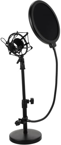 Homoyoyo Desktop Microphone Stand with Metal Construction and Strong Stability, Shockproof Tabletop Mic Holder with Mic Filter for Voice over Services and Radio Broadcasting