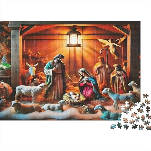 Escena de Natividad Puzzle para Adultos Puzzle de 1000 Piezas Papel Luz Nocturna Puzzle para Toda la Familia Relajación Decoración Festiva 38x26cm/1000pcs