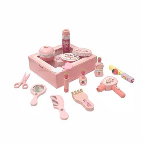 MFMEXUL Enfants Coiffeur Coffret Set de Jeu de Salon Trousse de Maquillage Kit de Coiffure en Bois avec Accessoires Multiples et Mécanismes Mobiles dans