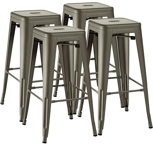 Furmax 30 Inch Metal Bar Stools Set of 4, Counter Height Backless Stools, Industrial Bar Chairs Patio Stool Stackable Backless Stool for Kitchen/Dining Room/Bistro/Patio Indoor Outdoor (Gun)