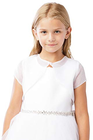 iGirlDress Big Girl's White Organza Short Sleeved Borelo First Communion Flower Girl Shrug 7893 Size 10