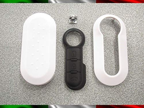 TOPBEST Cover Chiave Guscio + Tasti Tastini in Gomma + Gancio Portachiavi Compatibile con Fiat 500 Grande Punto Evo Bravo Panda 500l Lancia Y Ypsilon Musa Delta Scocca Bianco