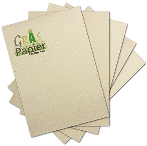 100x ÖKO Briefpapier aus Graspapier DIN A4 - Recycling Papier 160 g/m² - Umwelt Bastelpapier für Einladungen oder Menükarte - Glüxx Agent