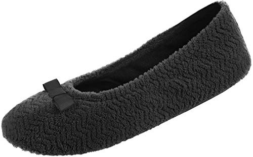 Isotoner Womens Moisture Wicking And Suede Sole For Comfort Ballet Flat Slipper, Black, 9.5-10.5 US