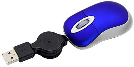 elec Space Mini Travel USB Optical Mouse Retractable Mouse Small Portable Cable USB Wired Gaming Blue Mice for Computer PC Laptop Notebook Kids Office Desktop Accessories