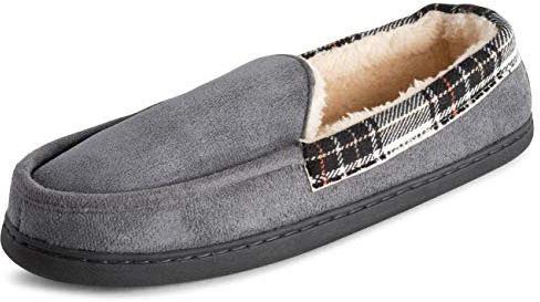 Polar Mens Memory Foam Moccasin Loafer Outdoor Durable Rubber Sole Cozy Faux Fur Plush House Slipper Duel Size