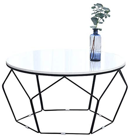 Wohnzimmer Couchtisch Weiß Marmor-Platte Rund l Moderne Beistelltisch Hochglanz Glastisch Sofatisch Kaffeetisch Loungetisch (50cm~80cm Option)