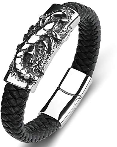 Beydodo Armband Leder Herren 16.5CM, Armband Freundschaft Schwarz Geflochten Skorpion Partnerarmband Edelstahl Leder mit Magnetverschluss