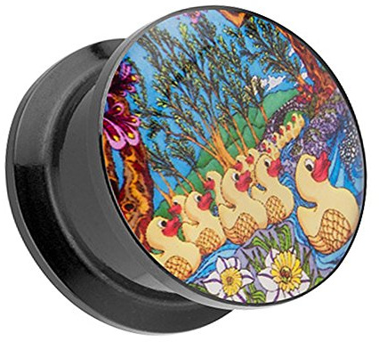 Taffstyle Ohr Plug Flesh Tunnel Piercing Ohrpiercing Kunststoff Schraub Schraubverschluß Picture mit Enten Familie Motiv 10mm