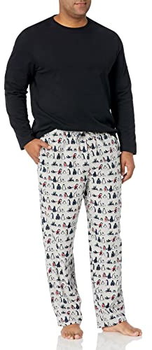 Amazon Essentials Conjunto de Pijama de Franela Suave para Hombre (Disponible en Tallas Grandes y Altas), Negro/pingüino, Talla XL