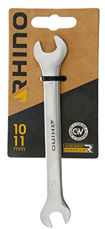 RHINO - Clé à fourches, Clé Plate, clé de Serrage à fourches - Diamètre 10 x 11 mm - Fabriqué en Acier (Chrome Vanadium) - Haute qualité - Garantie à Vie - Plusieurs Tailles Disponibles