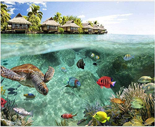 Papel Tapiz Fotográfico 3D Con Peces Tropicales El Animal Tortuga Marina Papel Tapiz Con Motivos Papel T Pared Pintado Papel Tapiz 3D Decoración Dormitorio Fotomural Sala Sofá Mural-250cm×170cm