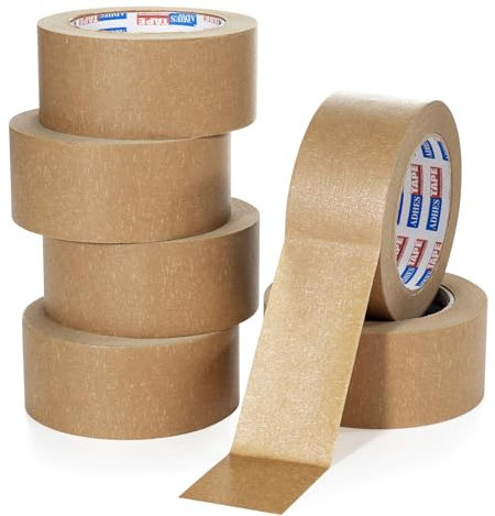 ADHES Nastro da imballaggio in carta kraft, nastro adesivo per pacchi, nastro da imballaggio in carta kraft, Nastro adesivo Ecologico in Carta marrone, riciclabile, marrone, 50 mm x 40 m, 6 rotoli