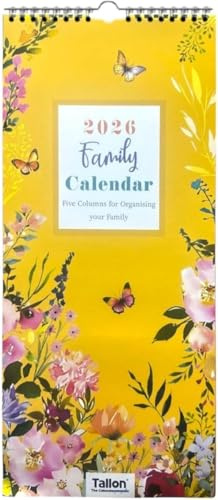 PSO 2026 Family Organiser 5 Columns Calendar Planner Month to View Long Wall Calendar (Botanical)