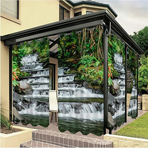 Linfye 2 Stück Outdoor Vorhang Wetterfest Balkon, Wasserfall mit Ösen Terrasse Sichtschutz Vorhang Outdoor Gardinen für Pavillon, 132x213cm