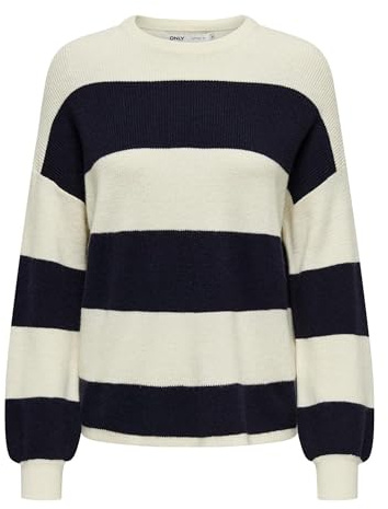 ONLY Dam Onlatia L/S randig tröja KNT Noos tröja, Whitecap grå/ränder: natthimmel, XS
