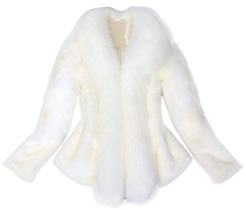 HHMY Faux Fur Mantel, Kunstpelz Jacke Damen Winter Langarm Pelzmantel Herbst Warm Felljacke-Fellmantel Fell-Poncho Cardigan FüR Frauen Hochzeit Abend Braut Brautschal, Weiß, S
