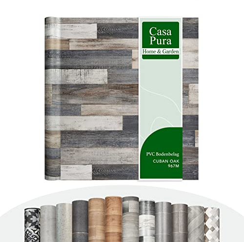 Vinyl Flooring Rolls by The Metre | Wood Effect, Tile Effect, Stone Effect PVC Flooring, Cushion Lino Floor Covering for Kitchen, Bathroom, Living Room (Cuban Oak 967M, 100 x 200 cm)
