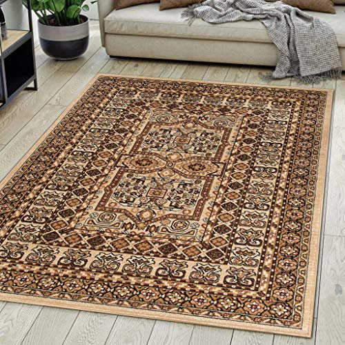 Mazovia Alfombra Oriental - Diseño Oriental de Salón Grande de Pelo Corto - Alfombras de Habitación de Matrimonio, Dormitorio y Comedor - Beis 140 x 200 cm