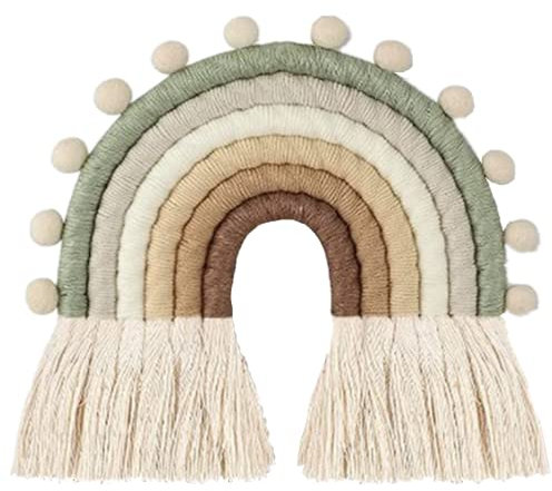 FANXIYA Regenbogen Wandbehang Kinderzimmer Handgewebte Makramee Regenbogen Wanddeko mit Ball Boho für Kinderschlafsaal Deko Bohomian babyzimmer (Bunt 1)