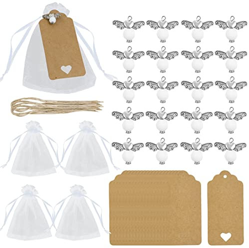 60 Stück Schutzengel Anhänger, Gastgeschenke Konfirmation Engel Perlen Anhänger Gastgeschenke Hochzeit Schutzengel Mit Taufe Anhänger Organza Beutel Kraftpapier Anhänger Für Weihnachten Geburtstag