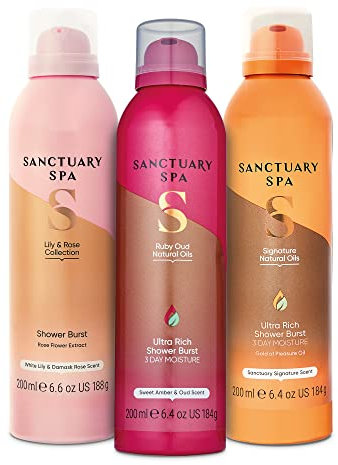 Sanctuary Spa Shower Burst Trio | Signature | Ruby Oud | Lily and Rose Shower Body Wash Bundle | 3 x 200 ml | Mineral Oil Free, Cruelty Free & Vegan