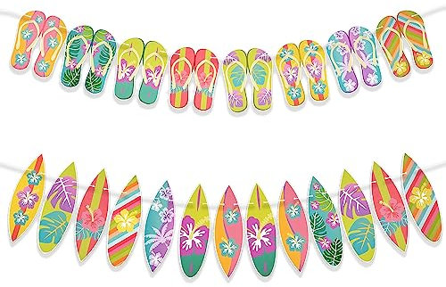 2PCS Bannières Hawaïenne Banderole Tropicale Décoration Hawaïenne pour Fête Luau Aloha