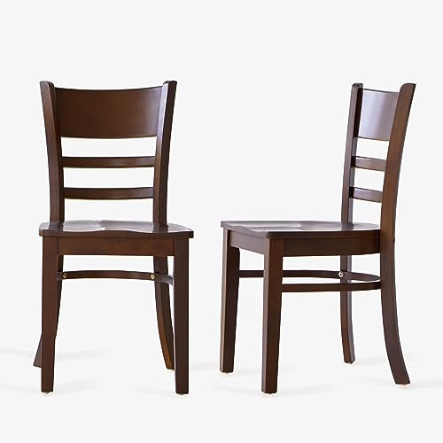 Livinia Cabin Wooden Dining Chairs Set of 2, Solid Malaysian Oak Wood Seat Ladder Back Armless Side Chairs (Walnut)