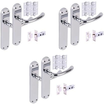 Hunta HANDLEZONE® 3 Sets Avis Internal Door Handles on Backplate Lever Latch Packs with Ball Bearing Hinges - Polished Chrome