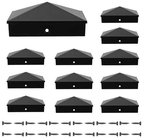 MFLFBT 12 Stück Aluminium-Pyramide 10,2 x 10,2 cm (8,9 x 8,9 cm) Holzzaunpfostenkappen, Pfostenkappen Abdeckung mit matter Oberfläche, pulverbeschichtete Oberfläche, wasserdicht, UV-beständig, schützt