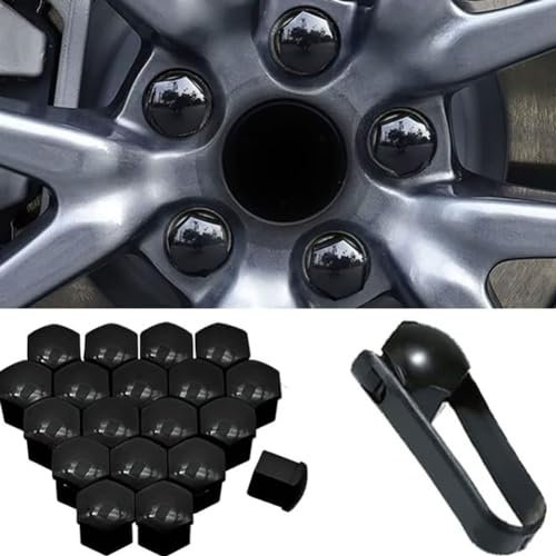 PERTID 20 Stücke Auto Radmutternkappen für Fo-rd Fiesta Fusion, Sechseckige Radschraubenkappen Radschrauben Radmuttern Schutz Zubehör,A/Black-17mm