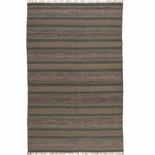 Knutzen Wohnen Kelim Teppich 120 x 170 Kiel - Fransen Teppich Wolle Natur - Handgewebt und beidseitig verwendbar - Ideale Wohndekoration für jeden Wohnraum