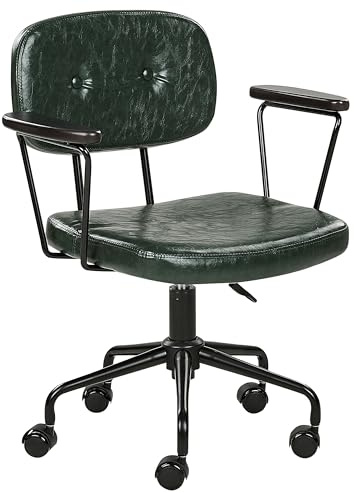 Beliani Bürostuhl Kunstleder grün drehbar höhenverstellbar mit Armlehnen Retro Algerita