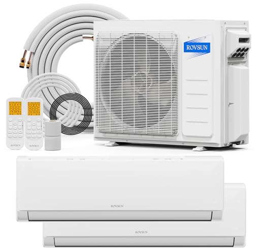 ROVSUN 2 Zone 20000 BTU (12K/12K) Mini Split AC/Heating System, 23 SEER2 Dual Zone Ductless Wall Mounted Air Conditioner with Pre-Charged Condenser, Heat Pump & 25Ft Line Set, 208-230V