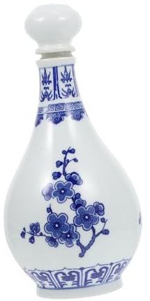 COLLBATH Blue and White Wine Bottle Ceramic Thick Kitchen Gadget Sealed Wine Bottle for Multi-functional for Drinks