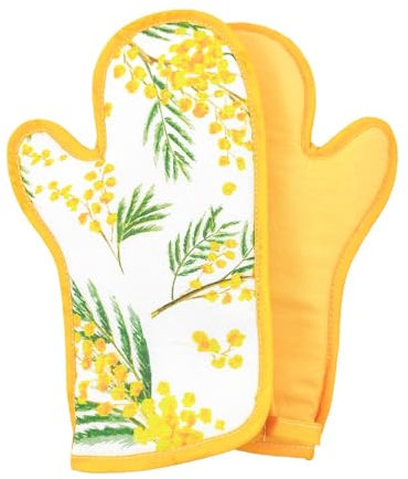 Guanto forno MIMOSA - Primavera Estate - Ideale Come Regalo e Decorazione da Tavolo double face 1 lato stampato 1 lato giallo - Made in Italy (MIMOSA GIALLO)