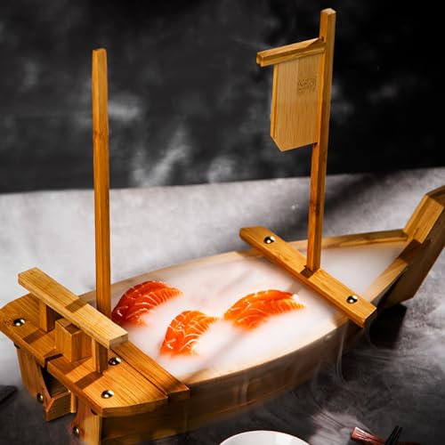 Bubinblau Assiette de Service de Sushi de Grande Taille, Plateau de Voilier en Bambou, Assiette de Service de Sushi Sashimi de Style Japonais, pour Restaurant et Collation À la Maison,50cm