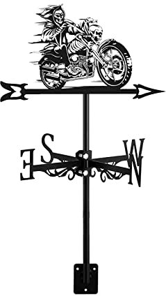 ANCNA-U Girouette en métal pour moto, fabriquée à la main, indicateur de direction pour ferme, cour, extérieur, tonnelle, décoration, support de toit directionnel, tête de mort de moto
