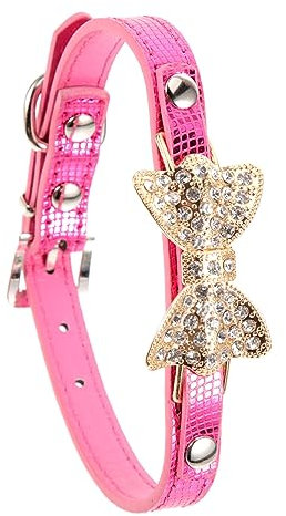 INOOMP Adjustierbares Hundehalsband Mit Strass Dekorativem Schleifen-Design Pu-Material Für Kleine Und Mittelgroße Hunde Für Fotoshootings Und Festliche Anlässe Rosarot