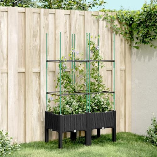 ShGaxin Pflanzkübel mit Rankgitter Schwarz 80x40x142,5 cm PP, Blumentopf Gross, Blumenkasten Balkon, übertopf, Pflanzkasten, Flowerpot, Kräuterbeet Für Die Küche, Vertikalbeet - 367953