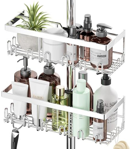 HouseUp Mensola Doccia, Per Asta Doccia da 18 mm a 25 mm, Porta Shampoo con Gancio