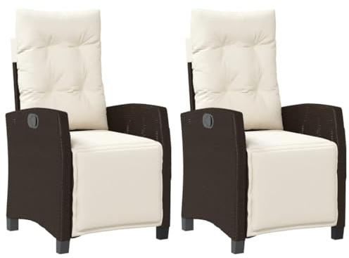 KOIECETA Gartensessel mit Fußteil 2 STK. Verstellbar Braun Poly Rattan