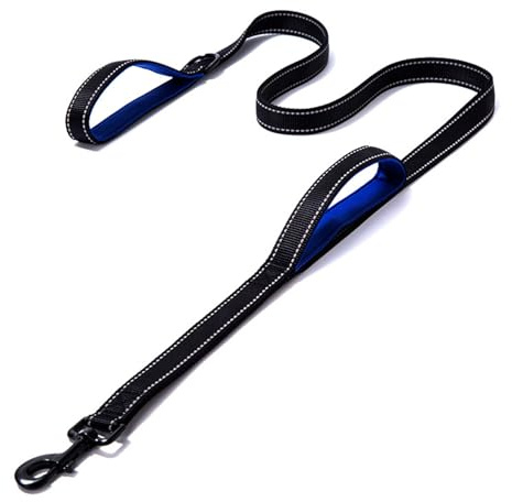 Eyeleaf Hundeleine, 1,8 m, reflektierend und stark, mit doppeltem Griff, gepolstert, strapazierfähig, Nylon, Hundeleine für Hunde, groß, mittel, schwarz