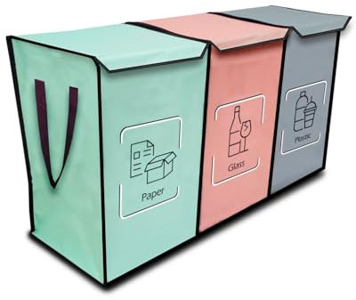 NYIKA - Recycling Bags for Kitchen - Indoor Recycling Bins - Recycle Bags - Recycling Box - Recycling Bins for Kitchen 3 Compartments - (With Lid)