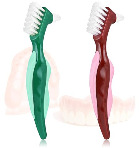 Qianyu 2 spazzole rigide per protesi, spazzolino da denti con setole multistrato, strumenti per la pulizia della protesi, strumenti per la pulizia della protesi a doppio lato, per viaggi, campeggio,