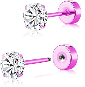 BLISI Pendientes de titanio con parte trasera plana, aretes de tuerca de circonita cúbica para mujer, aretes de cartílago con rosca en la parte trasera, joyería hipoalergénica para piercing de hélice