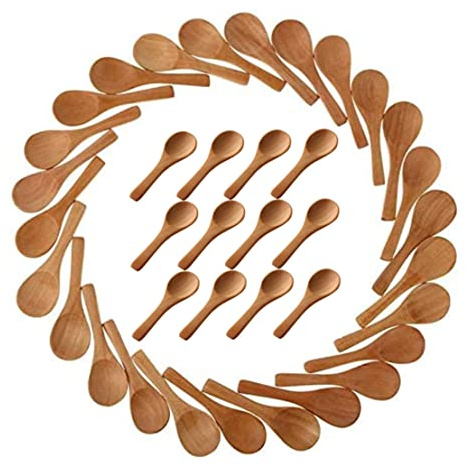 Baobiutin Cucharadita de Miel de Madera 50 Piezas Cucharas pequeñas cucharadas de Madera cucharas de Madera de Madera cucharadita de condimentos de Cocina cucharadas para Cocina (marrón Claro)