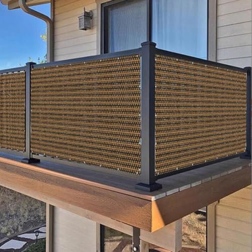 HEFJIAYCIQ Balkon-Sichtschutzwand, Höhe 0.6/0.7/0.8/0.9/1M Atmungsaktive Sichtschutzwände, UV-Beständige Geländerzaunabdeckung Mit Reißverschlüssen,Braun,0.6x10m
