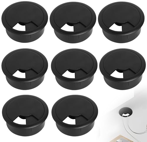Passacavi Scrivania 60 mm 8 Pezzi Canalina per Uscita Cavi Nera in Plastica Organizzatore di Cavi per Tavolo Gestione Cavi Nero Banco da Lavoro